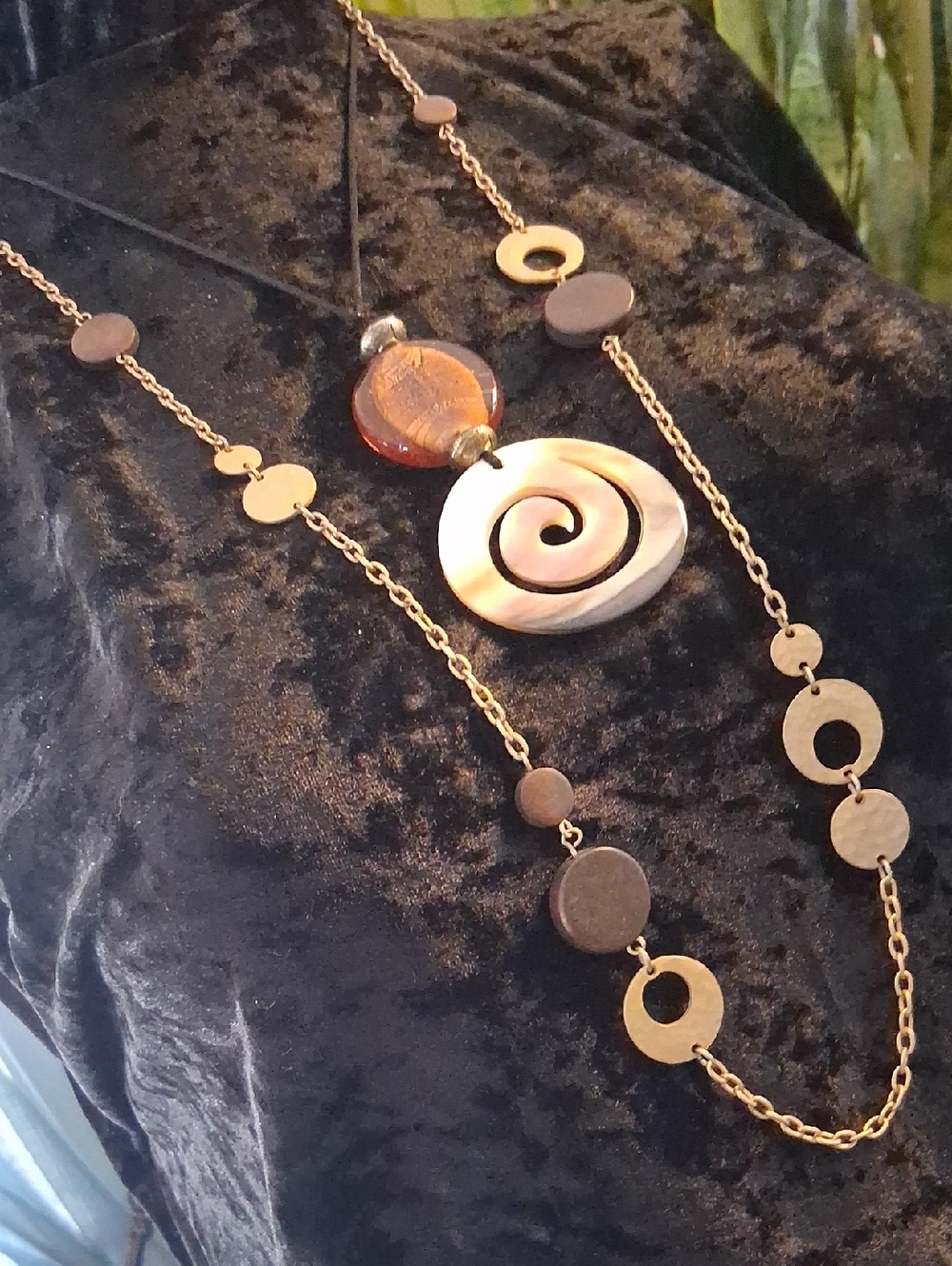 Lia Sophia Gold and Brown Spiral Shell Pendant Layered Necklace - Mop Jewelry